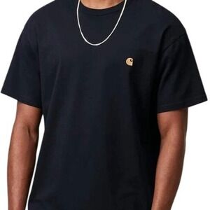Carhartt WIP Chase T-Shirt XXL Black Gold Embroidered Logo Tee Loose Fit Cotton
